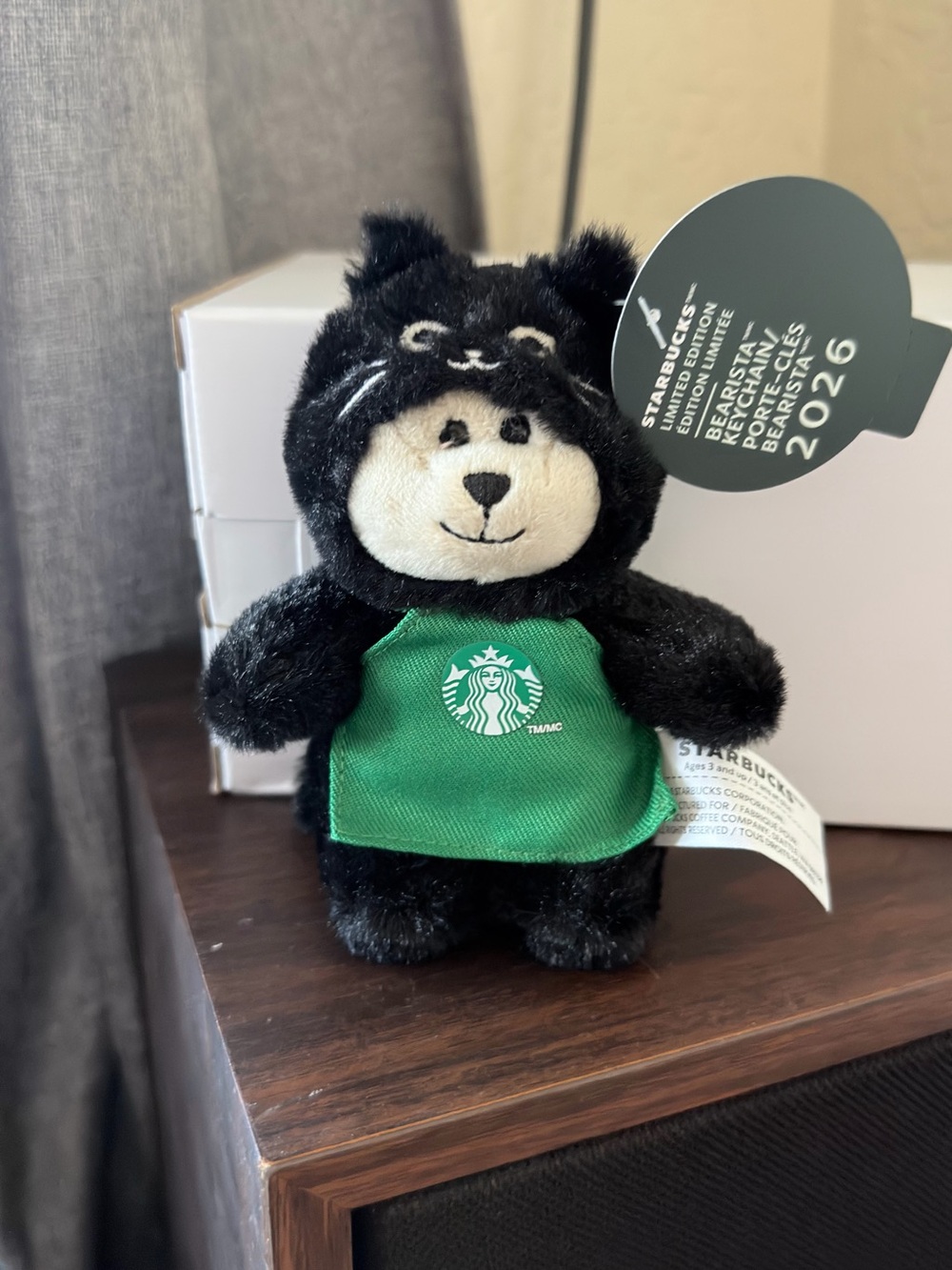 Starbucks Black Bear Plush Keychain with Green Apron - Picture 2 of 3